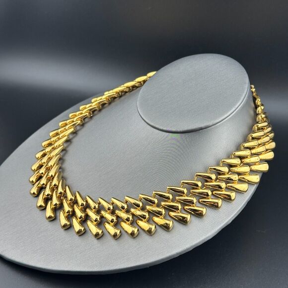Napier Gold Plated Diagonal Link Triple Line Necklace Heavy Chunky Vintage 1980 - Picture 2 of 9